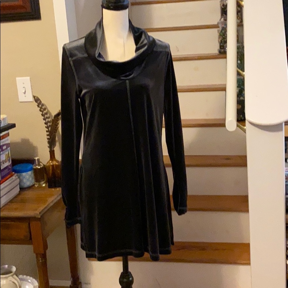 Sno Skins Deep Gray Velvet Cowl Neck Tunic Medium